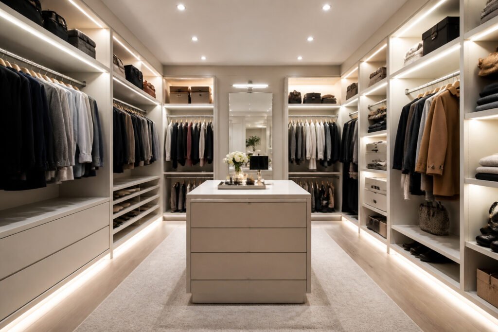 Dressing luxueux et organise avec eclairage led