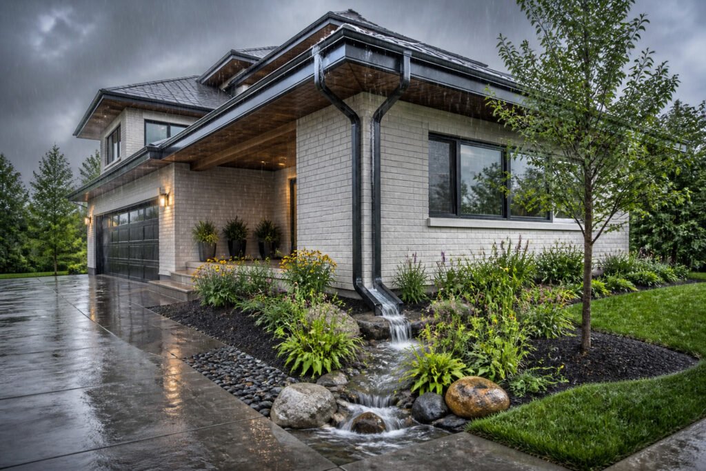 Maison moderne gerant la pluie