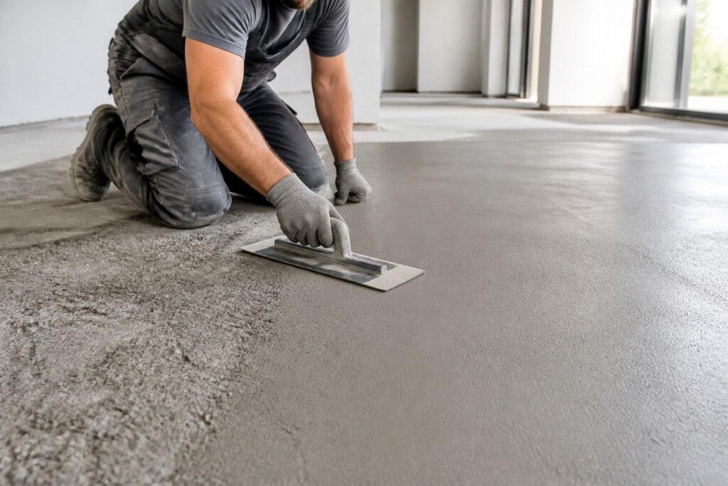 Lissage de beton par un artisan
