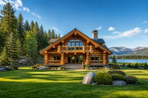 Majestueuse maison en rondins dans un paysage naturel